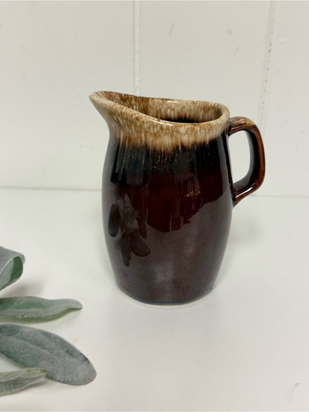 Vintage Mid-Century Hull Pottery Brown Drip Creamer Pitcher Ovenproof USA